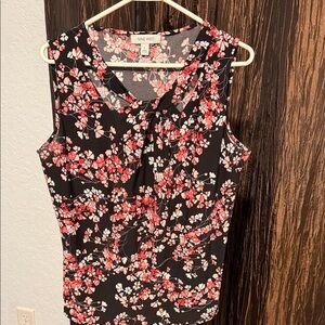 Nine West Black and Pink Floral Blouse